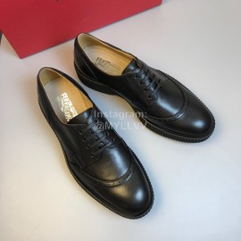 Ferragamo Black Calf Leather Lace Up Business Shoes For Men 