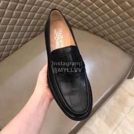 Ferragamo Black Cowhide Gancini Buckle Shoes For Men 