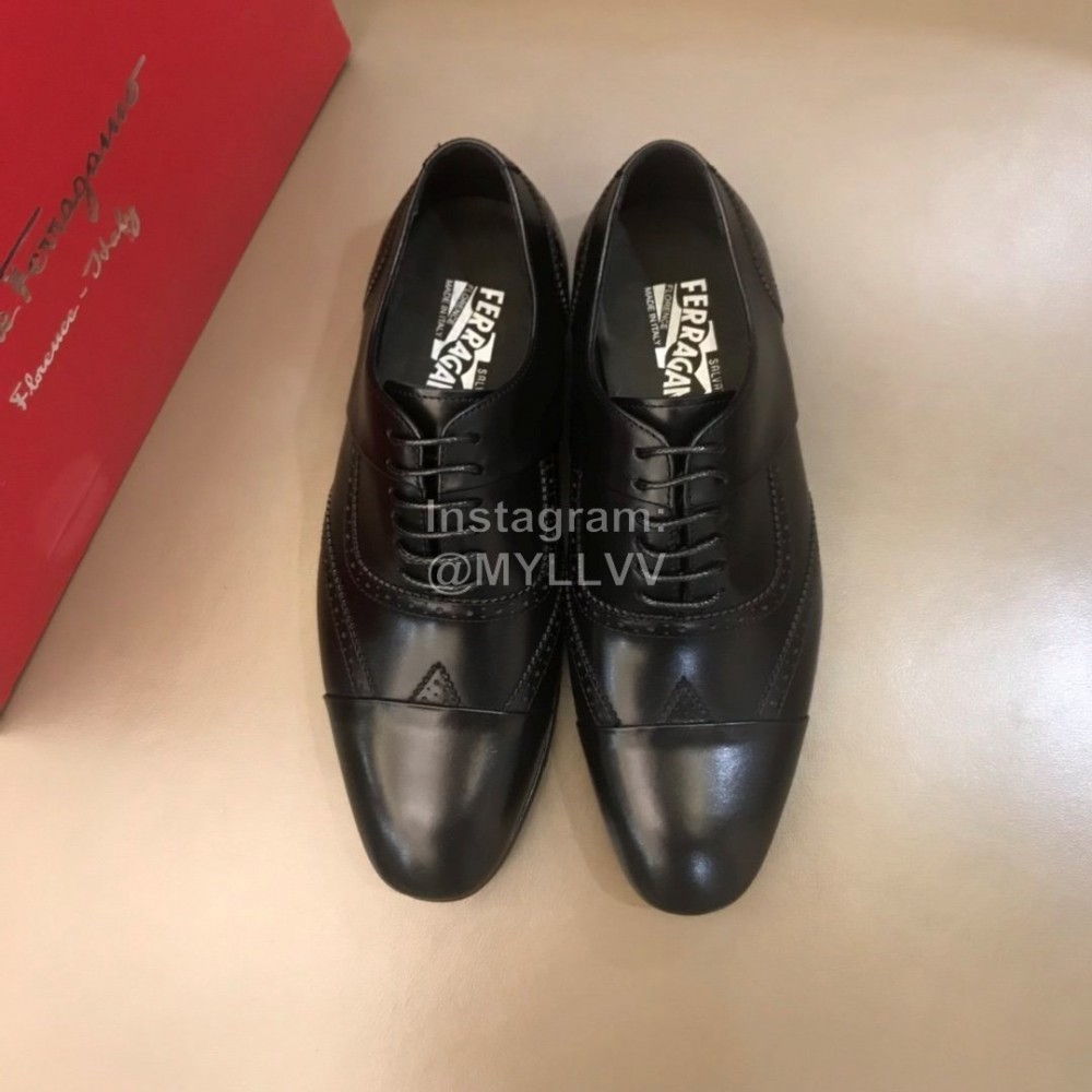 Ferragamo Cowhide Lace Up Business Shoes For Men Black