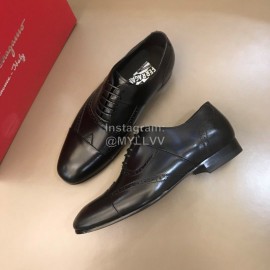 Ferragamo Cowhide Lace Up Business Shoes For Men Black