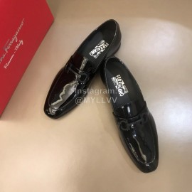 Ferragamo Black Patent Leather Gancini Buckle Shoes For Men 
