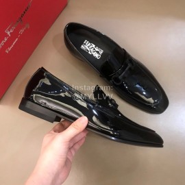 Ferragamo Black Patent Leather Gancini Buckle Shoes For Men 