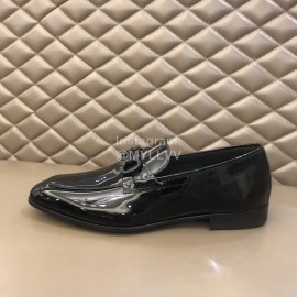 Ferragamo Black Patent Leather Gancini Buckle Shoes For Men 
