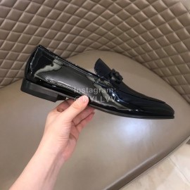 Ferragamo Black Patent Leather Gancini Buckle Shoes For Men 