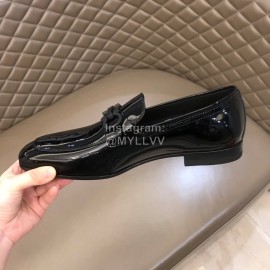 Ferragamo Black Patent Leather Gancini Buckle Shoes For Men 