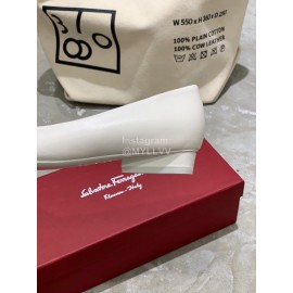 Salvatore Ferragamo Fashion Bow Pointed Shoes For Women White