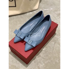 Salvatore Ferragamo Fashion Bow Pointed Shoes For Women Blue