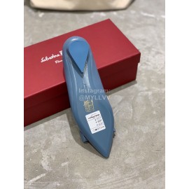 Salvatore Ferragamo Fashion Bow Pointed Shoes For Women Blue