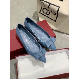 Salvatore Ferragamo Fashion Bow Pointed Shoes For Women Blue