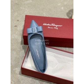 Salvatore Ferragamo Fashion Bow Pointed Shoes For Women Blue