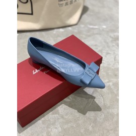 Salvatore Ferragamo Fashion Bow Pointed Shoes For Women Blue