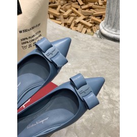 Salvatore Ferragamo Fashion Bow Pointed Shoes For Women Blue