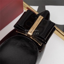 Salvatore Ferragamo Fashion Patent Leather Bow Pointed High Heels For Women Black