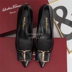 Salvatore Ferragamo Fashion Leather Bow Pointed High Heels For Women Black