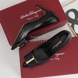 Salvatore Ferragamo Fashion Leather Bow Pointed High Heels For Women Black