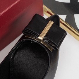 Salvatore Ferragamo Fashion Leather Bow Pointed High Heels For Women Black