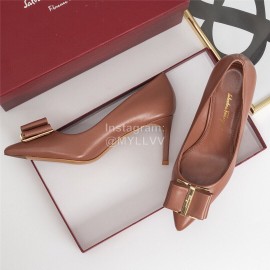 Salvatore Ferragamo Fashion Leather Bow Pointed High Heels For Women 