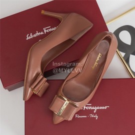 Salvatore Ferragamo Fashion Leather Bow Pointed High Heels For Women 