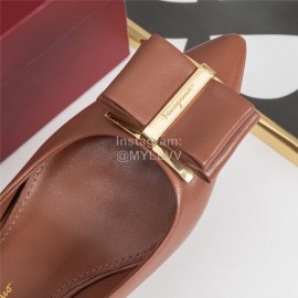 Salvatore Ferragamo Fashion Leather Bow Pointed High Heels For Women 