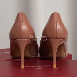 Salvatore Ferragamo Fashion Leather Bow Pointed High Heels For Women 