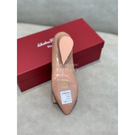 Salvatore Ferragamo Fashion Leather Bow Pointed Thick High Heels For Women Pink