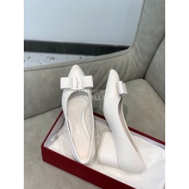 Salvatore Ferragamo Fashion Leather Bow Pointed Thick High Heels For Women White