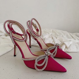 Salvatore Ferragamo Fashion Leather Bow High Heeled Sandals For Women Rose Red