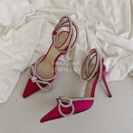 Salvatore Ferragamo Fashion Leather Bow High Heeled Sandals For Women Rose Red