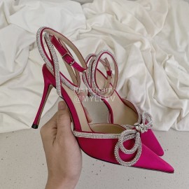 Salvatore Ferragamo Fashion Leather Bow High Heeled Sandals For Women Rose Red