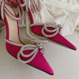 Salvatore Ferragamo Fashion Leather Bow High Heeled Sandals For Women Rose Red