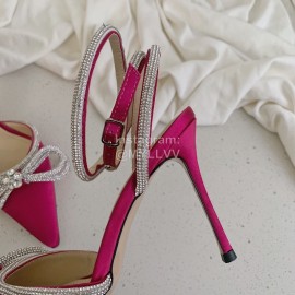 Salvatore Ferragamo Fashion Leather Bow High Heeled Sandals For Women Rose Red