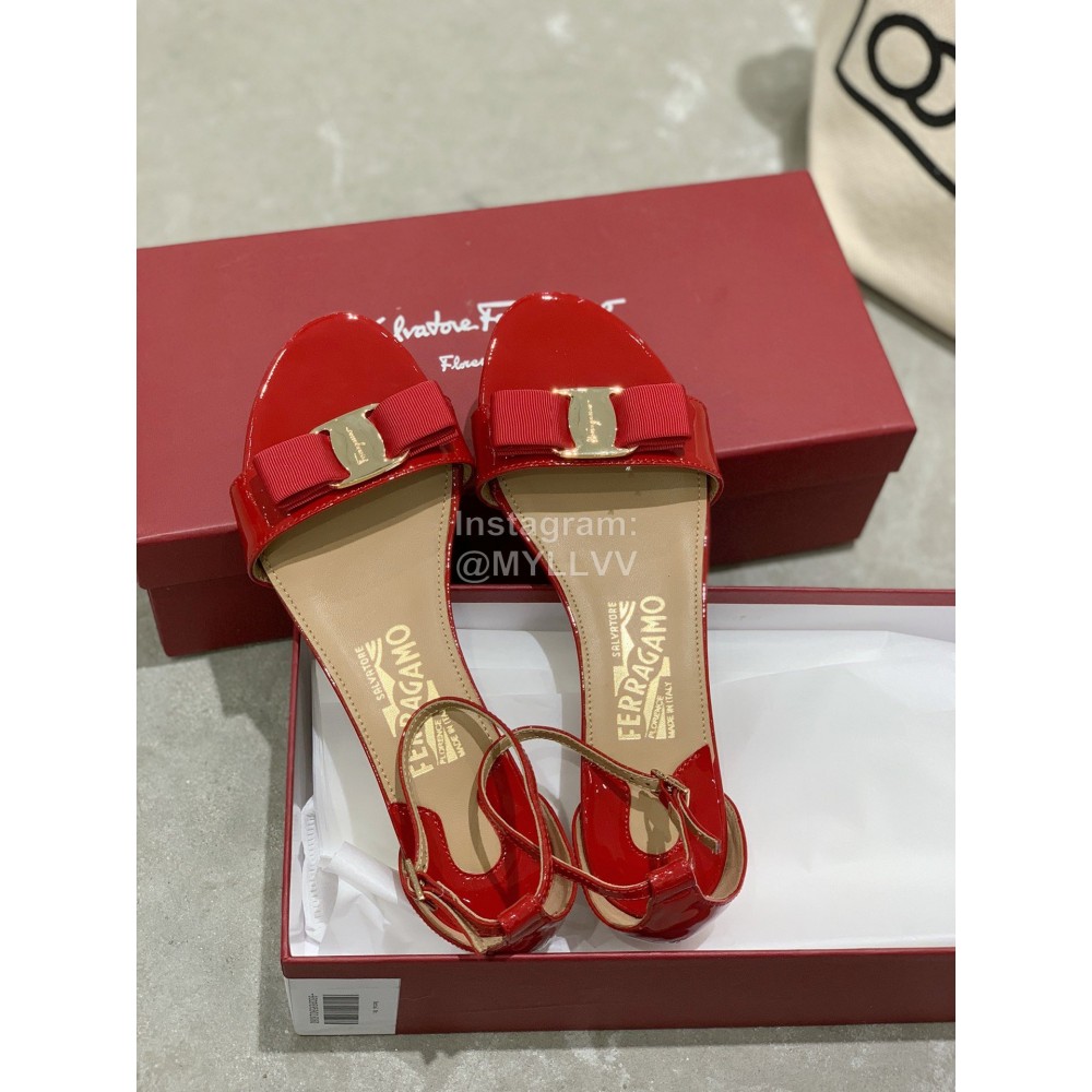 Salvatore Ferragamo New Patent Leather Bow Sandals For Women Red