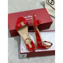Salvatore Ferragamo New Patent Leather Bow Sandals For Women Red