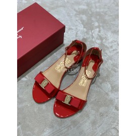 Salvatore Ferragamo New Patent Leather Bow Sandals For Women Red