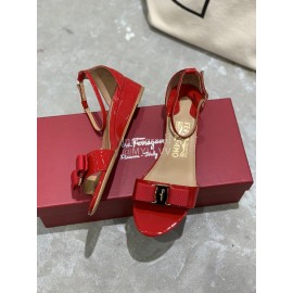 Salvatore Ferragamo New Patent Leather Bow Sandals For Women Red