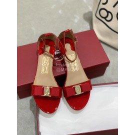 Salvatore Ferragamo New Patent Leather Bow Sandals For Women Red