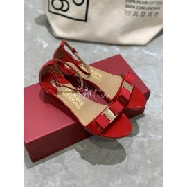 Salvatore Ferragamo New Patent Leather Bow Sandals For Women Red