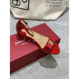 Salvatore Ferragamo New Patent Leather Bow Sandals For Women Red