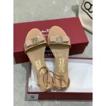 Salvatore Ferragamo New Patent Leather Bow Sandals For Women Khaki