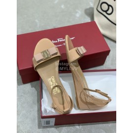 Salvatore Ferragamo New Patent Leather Bow Sandals For Women Khaki