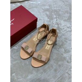 Salvatore Ferragamo New Patent Leather Bow Sandals For Women Khaki