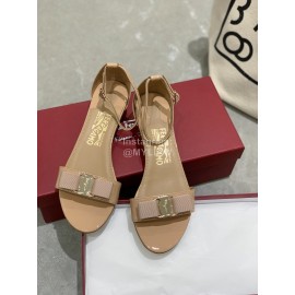 Salvatore Ferragamo New Patent Leather Bow Sandals For Women Khaki