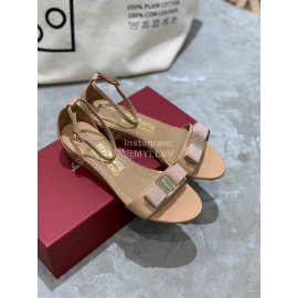 Salvatore Ferragamo New Patent Leather Bow Sandals For Women Khaki