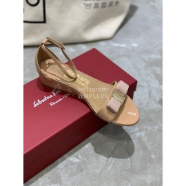 Salvatore Ferragamo New Patent Leather Bow Sandals For Women Khaki