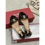 Salvatore Ferragamo New Patent Leather Bow Sandals For Women Black