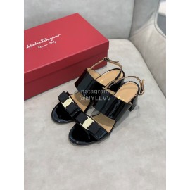 Salvatore Ferragamo Soft Patent Leather Bow Sandals For Women Black