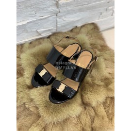 Salvatore Ferragamo Soft Patent Leather Bow Sandals For Women Black