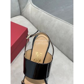 Salvatore Ferragamo Soft Patent Leather Bow Sandals For Women Black