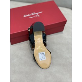 Salvatore Ferragamo Soft Patent Leather Bow Sandals For Women Black