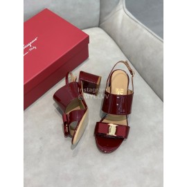 Salvatore Ferragamo Soft Patent Leather Bow Sandals For Women Wine Red